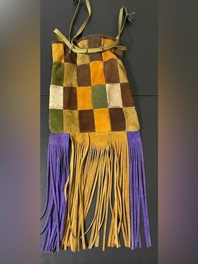 Vintage 1970’s Suede Patchwork Bag With Fringe